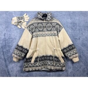 Saga Womens L Cream Wool Nordic Zip Jacket Varma Gloves Set Fair Isle